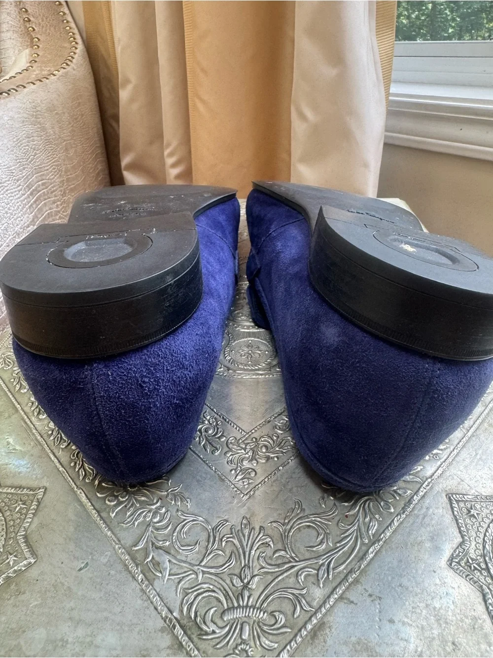 Salvatore Ferragamo Navy Suede Gancini Bit Loafers 12 2E